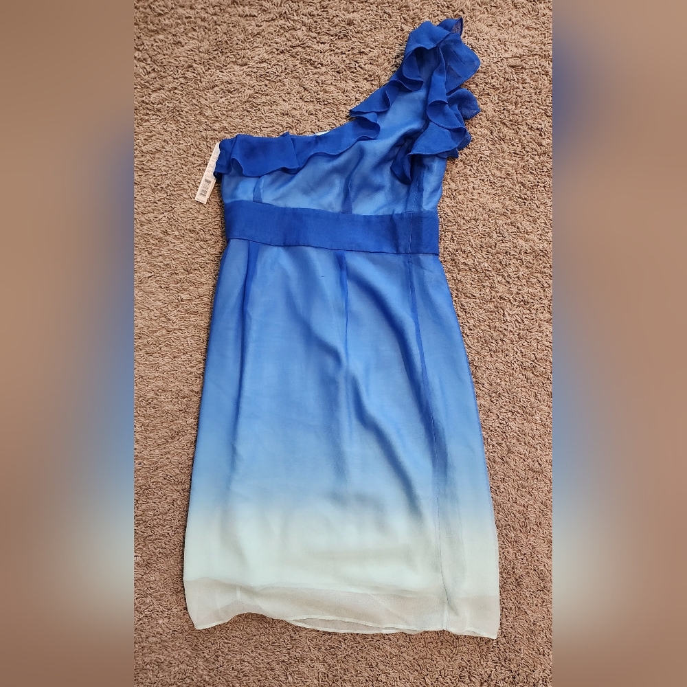 Gianni Bini One Shoulder Blue Ombre Ruffle Dress. Size 0. NWT. - Picture 4 of 10